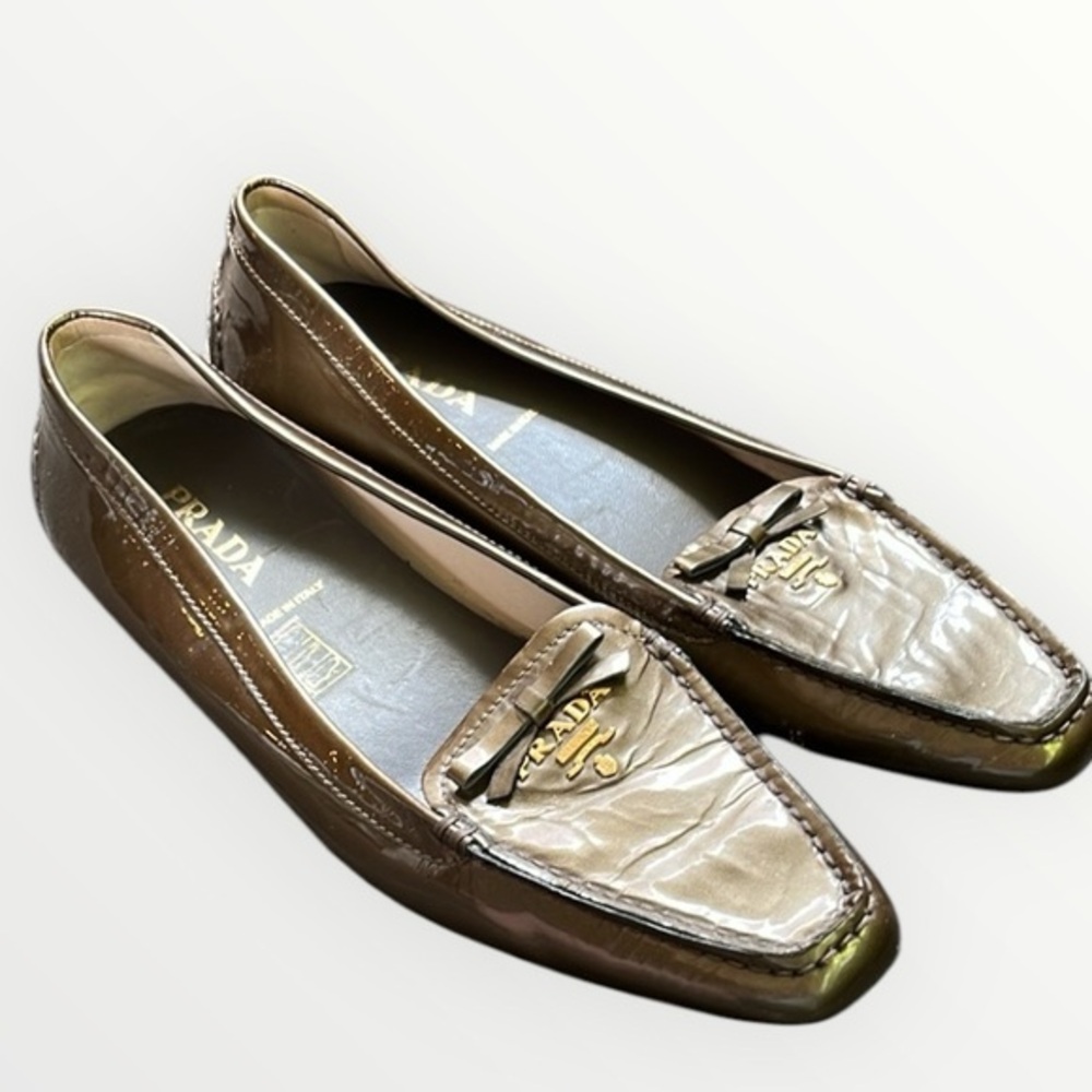 🥑Prada Metallic bronze Patent Leather Driving Loafers - Picture 1 of 11